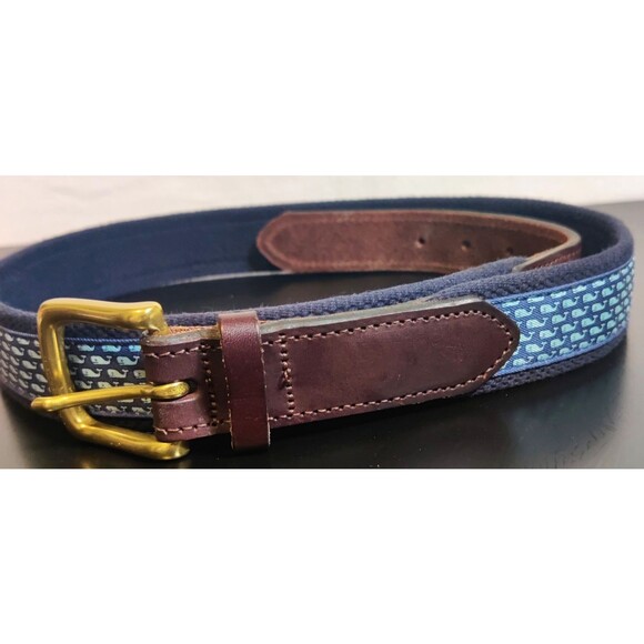 Vineyard Vines Whale Canvas and Leather Tipped Golf belt Size 36 Pre Owned - Picture 9 of 14